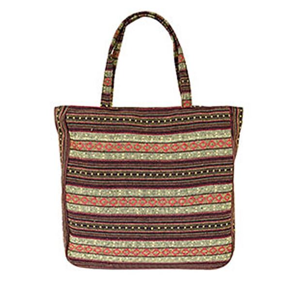 Tapestry Woven Canvas Tote Bag Burgundy - Picture 3 of 4